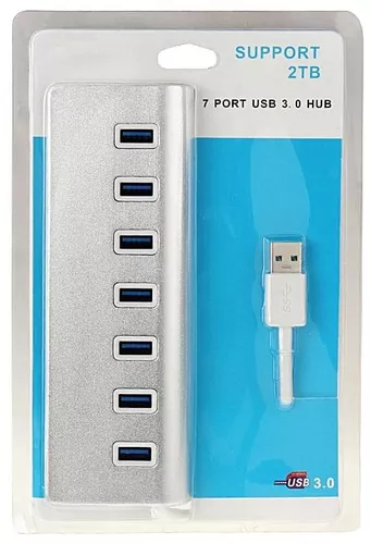 Metallic 7 Port USB 3.0 Hub Support 2TB Data Transfer