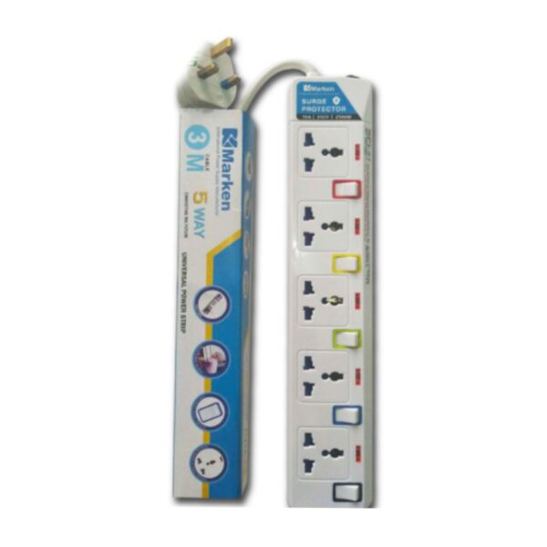 Marken 5 way Extension Socket with 3 Metre cable and 2 USB Ports